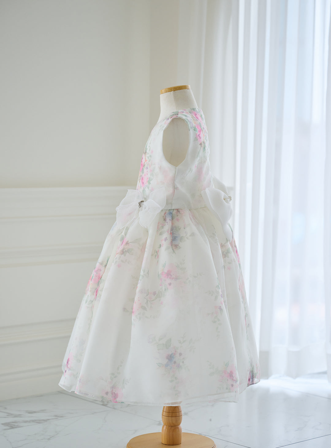 子供ドレス発表会・結婚式・おしゃれなDRESCCOのD-SU-211-1-ピンクフラワープリントオーガンジードレスの画像20