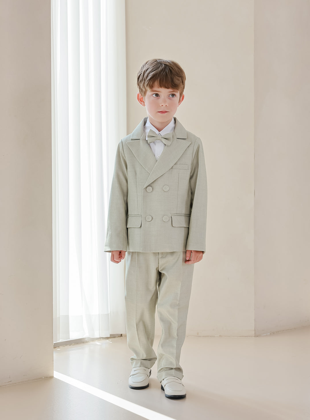 Kids' Suits|For formal suits for kids, light olive double-breasted