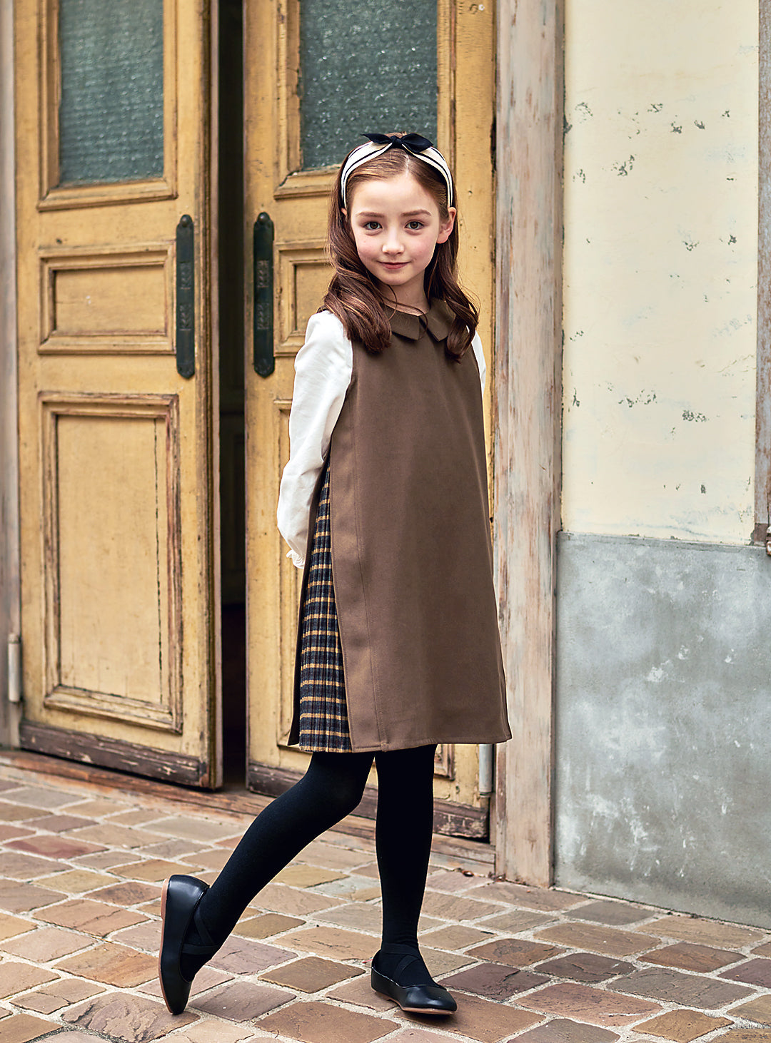 K9087 - アコーディオンプリーツ切り替えカーキワンピース