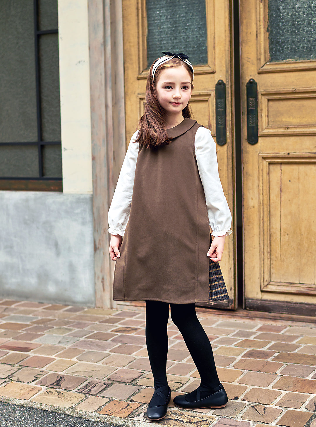 K9087 - アコーディオンプリーツ切り替えカーキワンピース