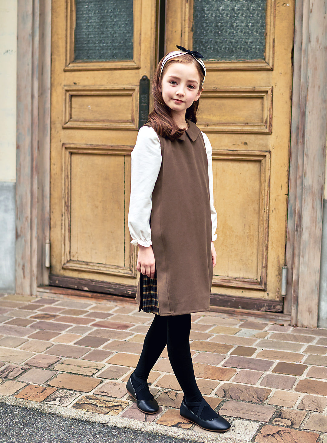 K9087 - アコーディオンプリーツ切り替えカーキワンピース