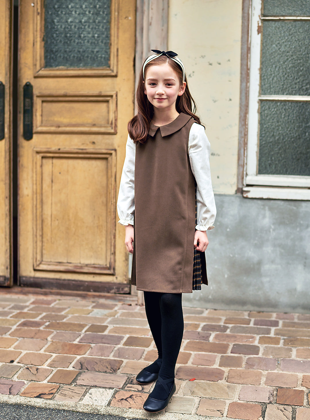 K9087 - アコーディオンプリーツ切り替えカーキワンピース