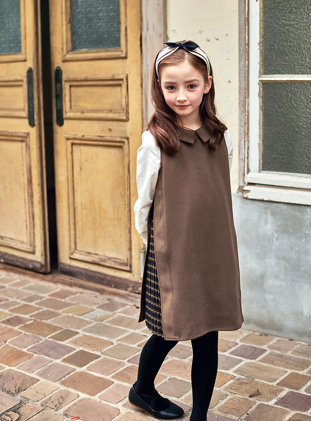 K9087 - アコーディオンプリーツ切り替えカーキワンピース