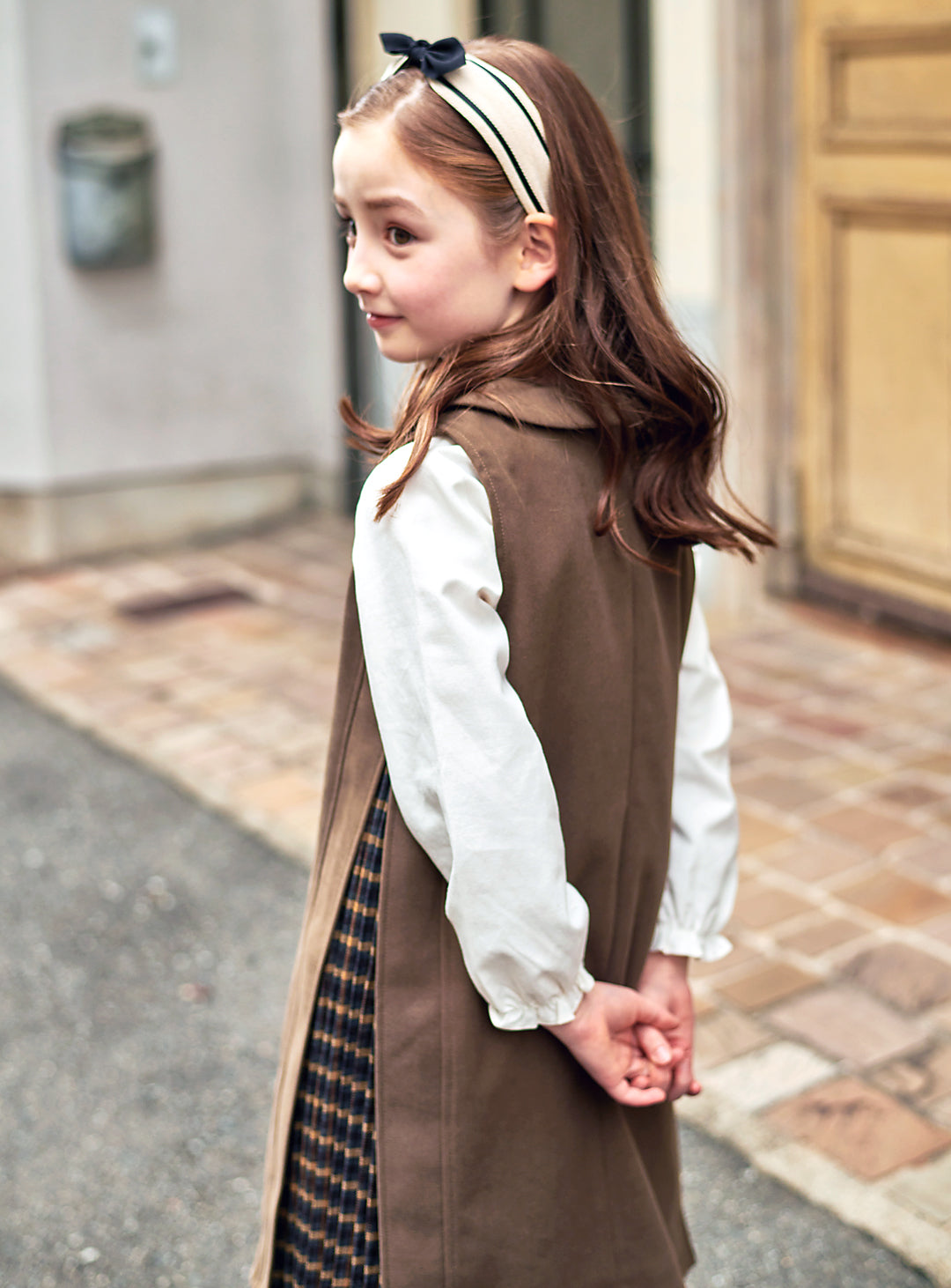 K9087 - アコーディオンプリーツ切り替えカーキワンピース