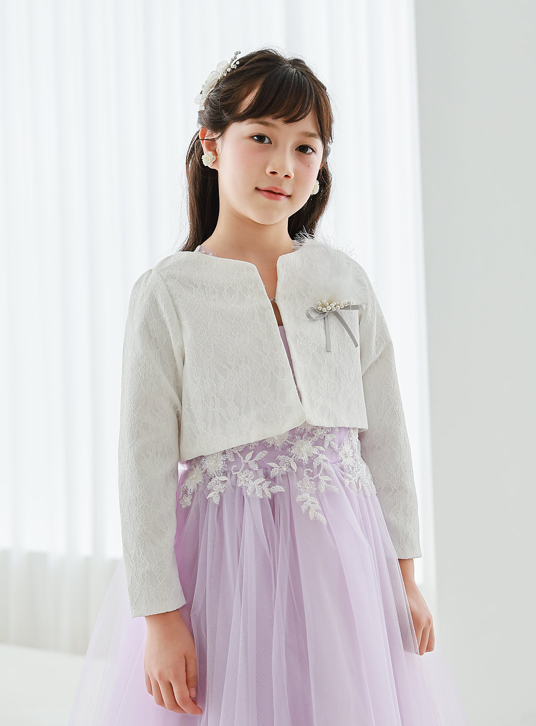 ライラックフラワー刺繍ロングドレス