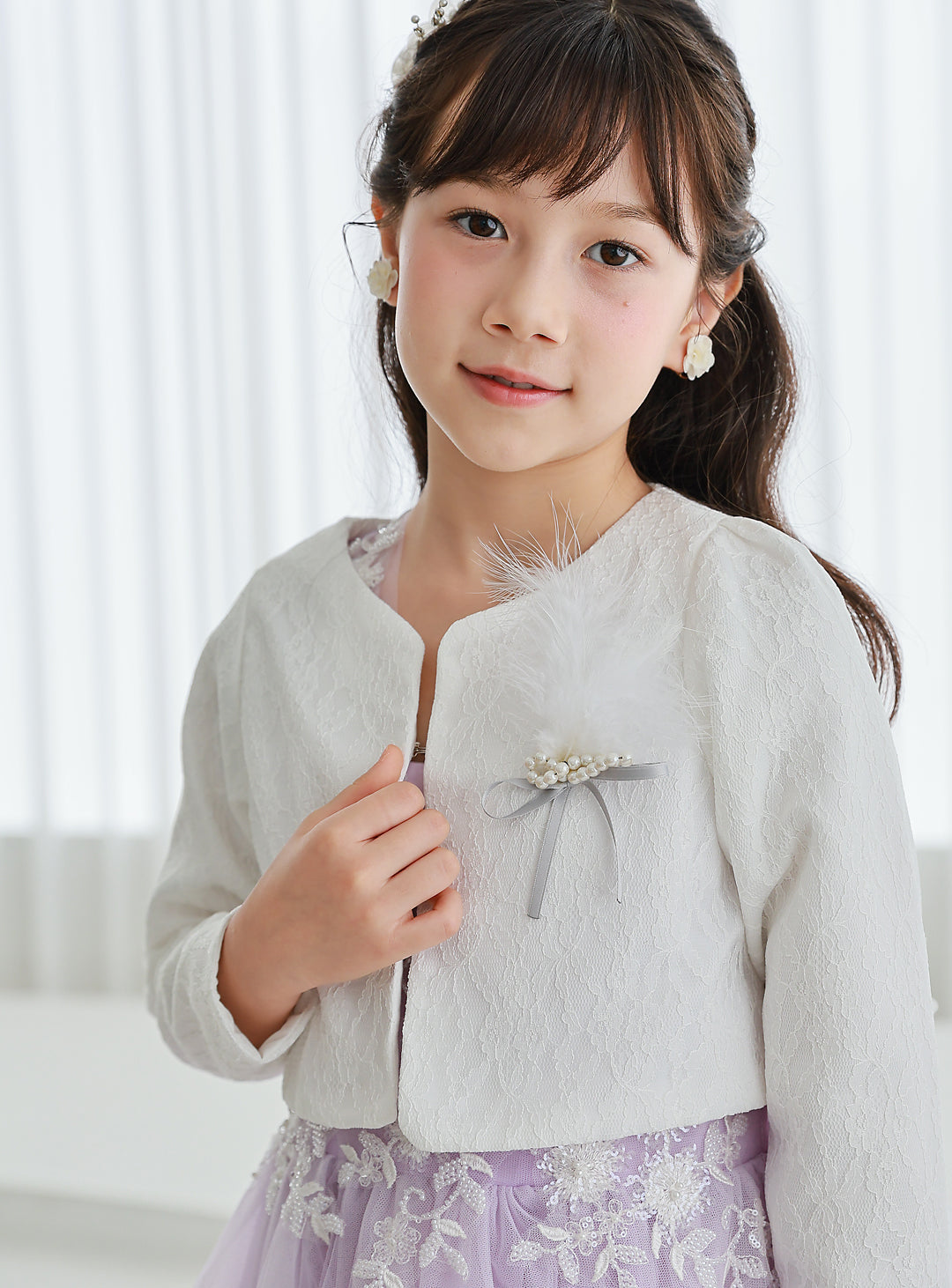 ライラックフラワー刺繍ロングドレス