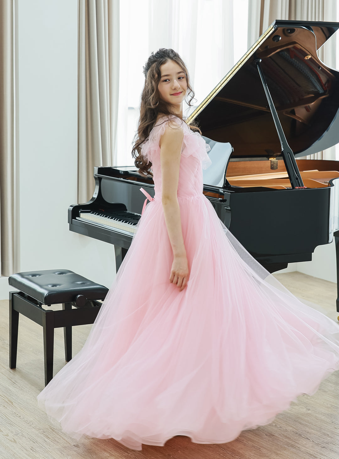 ローズペールモチーフチュールドレス