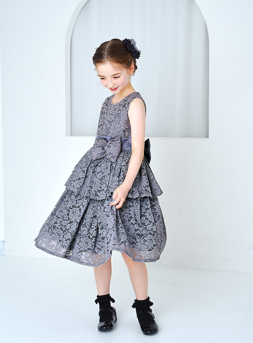 子供ドレス発表会・結婚式・おしゃれなDRESCCOのD-SU-143-フラワーケミカルレースグレードレスの画像1