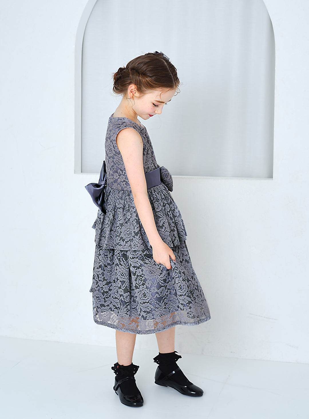 子供ドレス発表会・結婚式・おしゃれなDRESCCOのD-SU-143-フラワーケミカルレースグレードレスの画像2