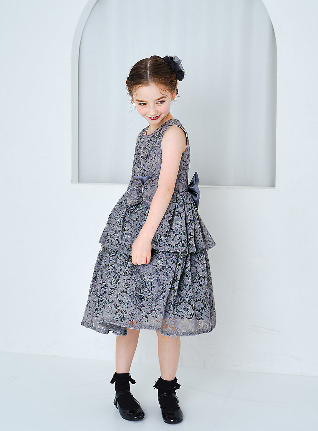 子供ドレス発表会・結婚式・おしゃれなDRESCCOのD-SU-143-フラワーケミカルレースグレードレスの画像3