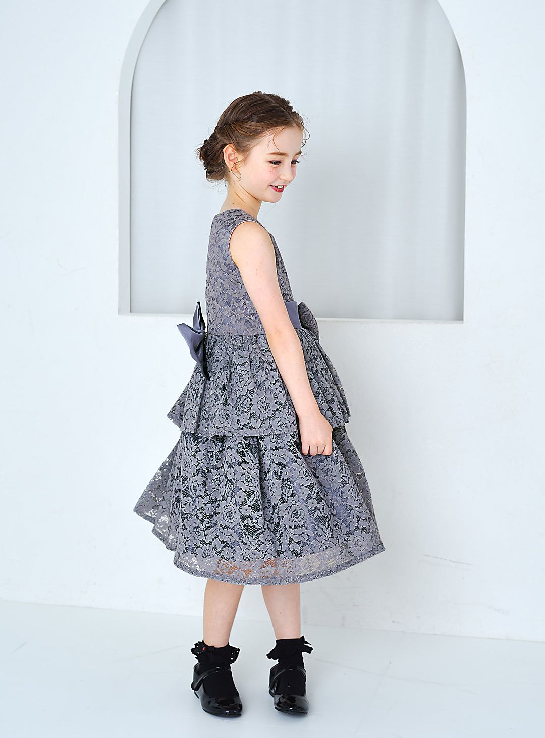 子供ドレス発表会・結婚式・おしゃれなDRESCCOのD-SU-143-フラワーケミカルレースグレードレスの画像4