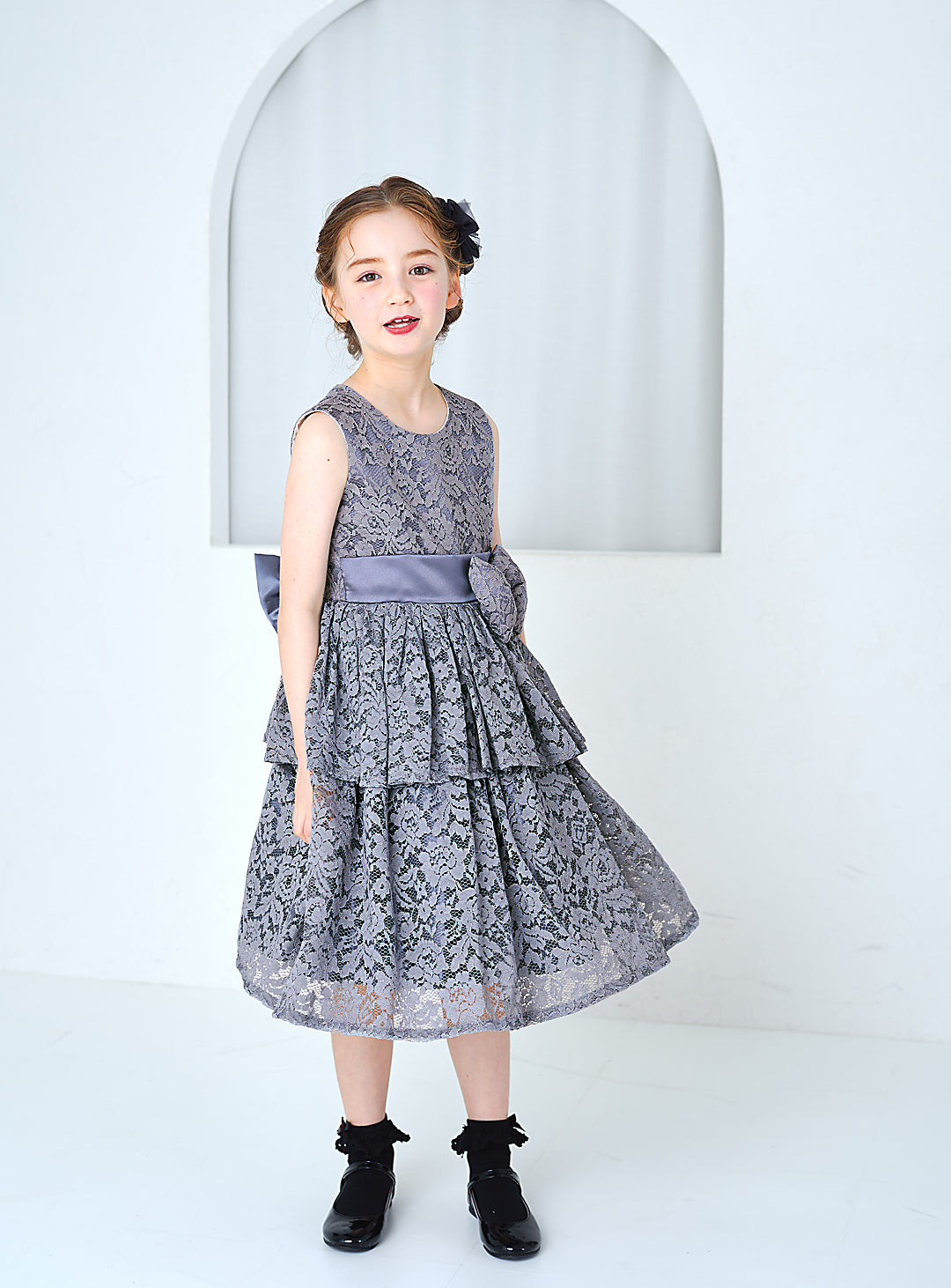 子供ドレス発表会・結婚式・おしゃれなDRESCCOのD-SU-143-フラワーケミカルレースグレードレスの画像5