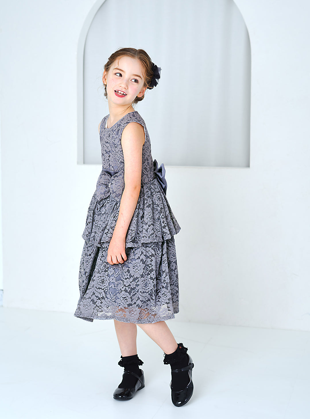 子供ドレス発表会・結婚式・おしゃれなDRESCCOのD-SU-143-フラワーケミカルレースグレードレスの画像6