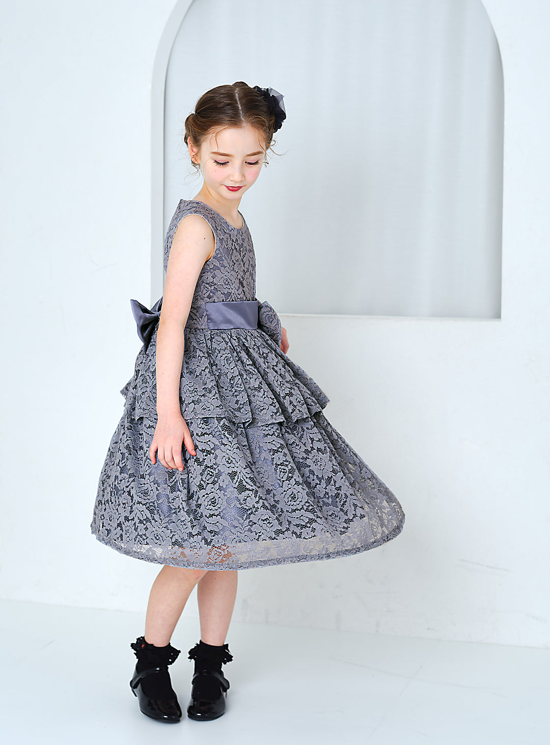 子供ドレス発表会・結婚式・おしゃれなDRESCCOのD-SU-143-フラワーケミカルレースグレードレスの画像7