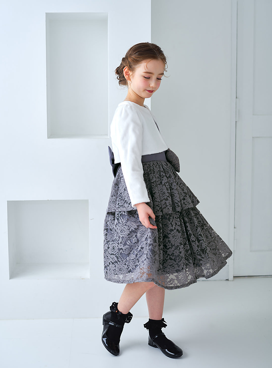 子供ドレス発表会・結婚式・おしゃれなDRESCCOのD-SU-143-フラワーケミカルレースグレードレスの画像15