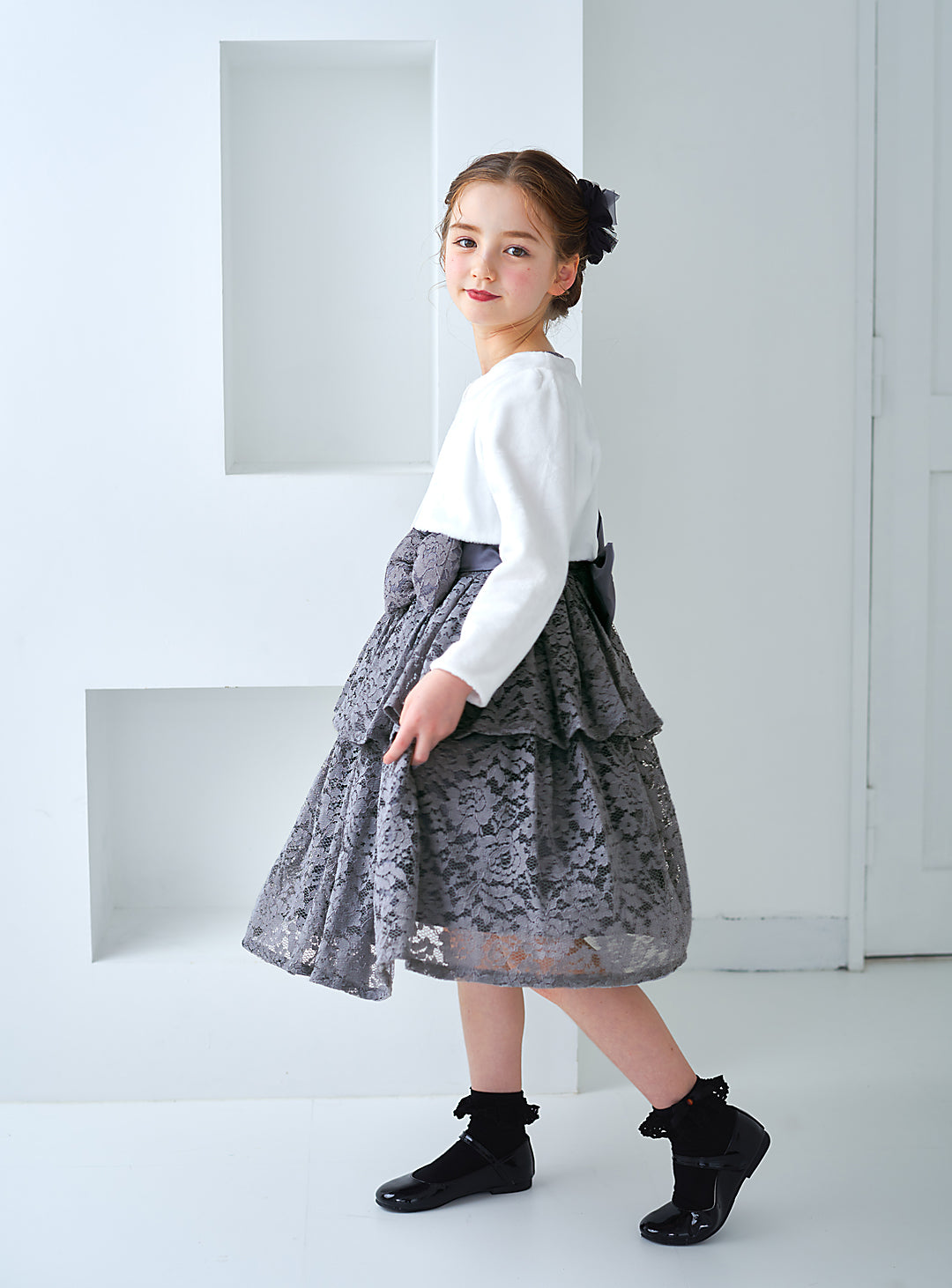 子供ドレス発表会・結婚式・おしゃれなDRESCCOのD-SU-143-フラワーケミカルレースグレードレスの画像16