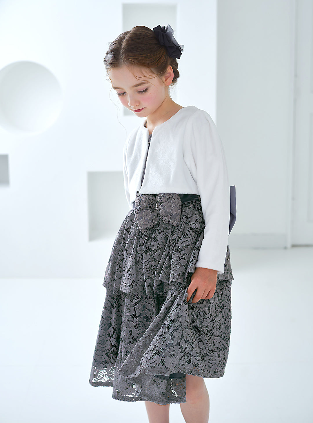 子供ドレス発表会・結婚式・おしゃれなDRESCCOのD-SU-143-フラワーケミカルレースグレードレスの画像18