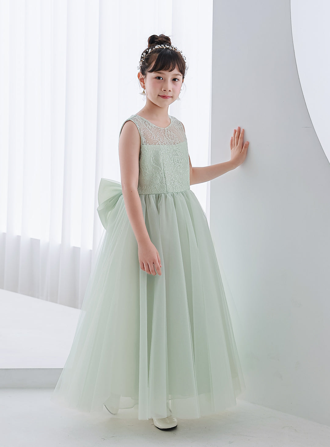 Children's Dresses|Olive Green Chemical Lace Long Dress for Kids Children's Dresses|Olive Green Chemical Lace Long Dress for Kids