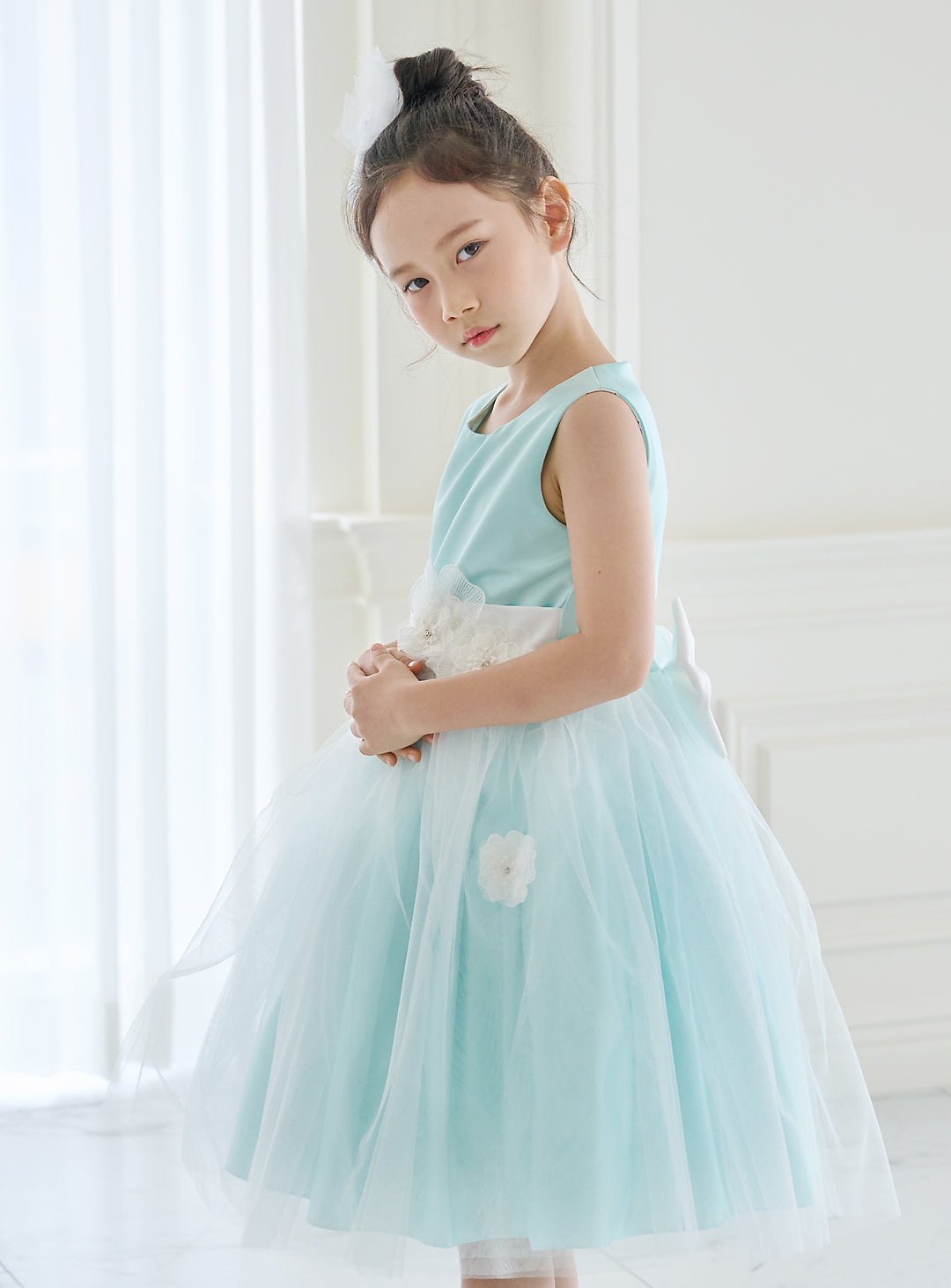子供ドレス発表会・結婚式・おしゃれなDRESCCOのD-SU-57-3-ミントブルーフラワーリーフドレスの画像12
