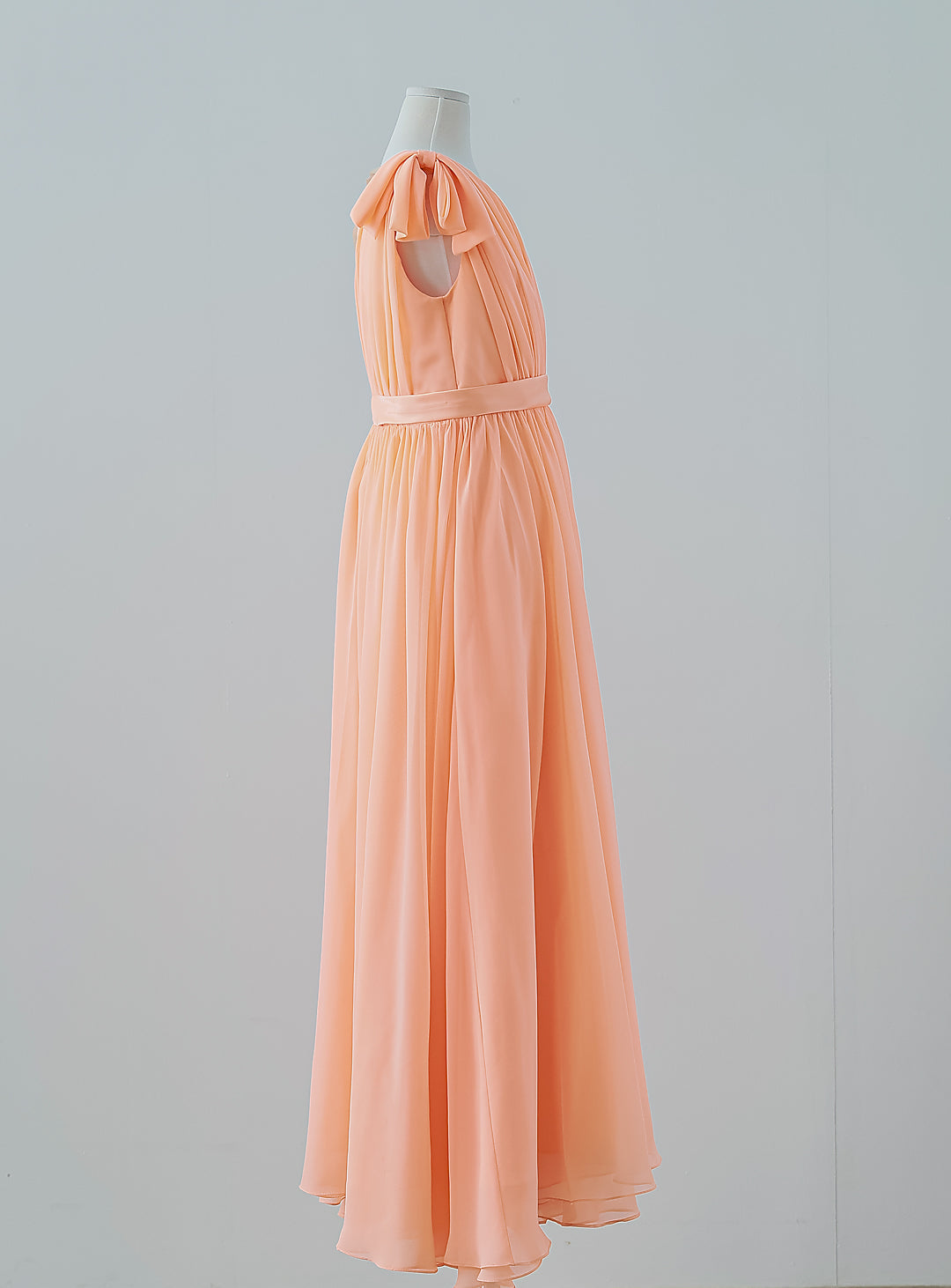 パステルオレンジシフォンワンショルダードレス