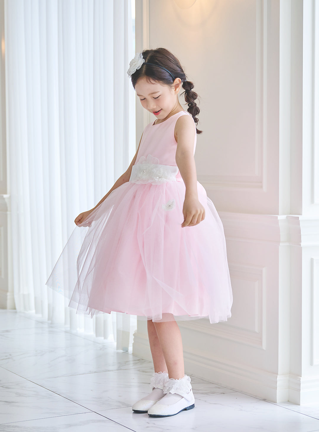 子供ドレス発表会・結婚式・おしゃれなDRESCCOのD-SU-57-2-ピンクフラワーリーフドレスの画像5