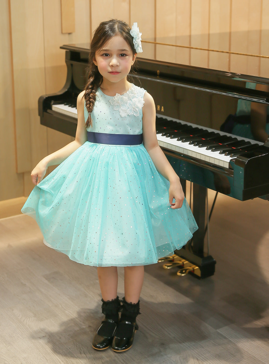 子供ドレス|子供ドレスならスカイブルーフラワーモチーフドレス