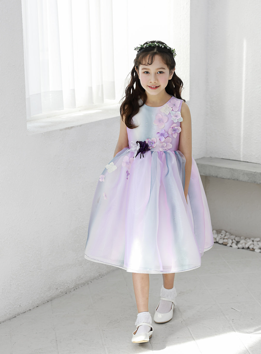 子供ドレス発表会・結婚式・おしゃれなDRESCCOのグラデーションパープルオーガンジードレスの画像1