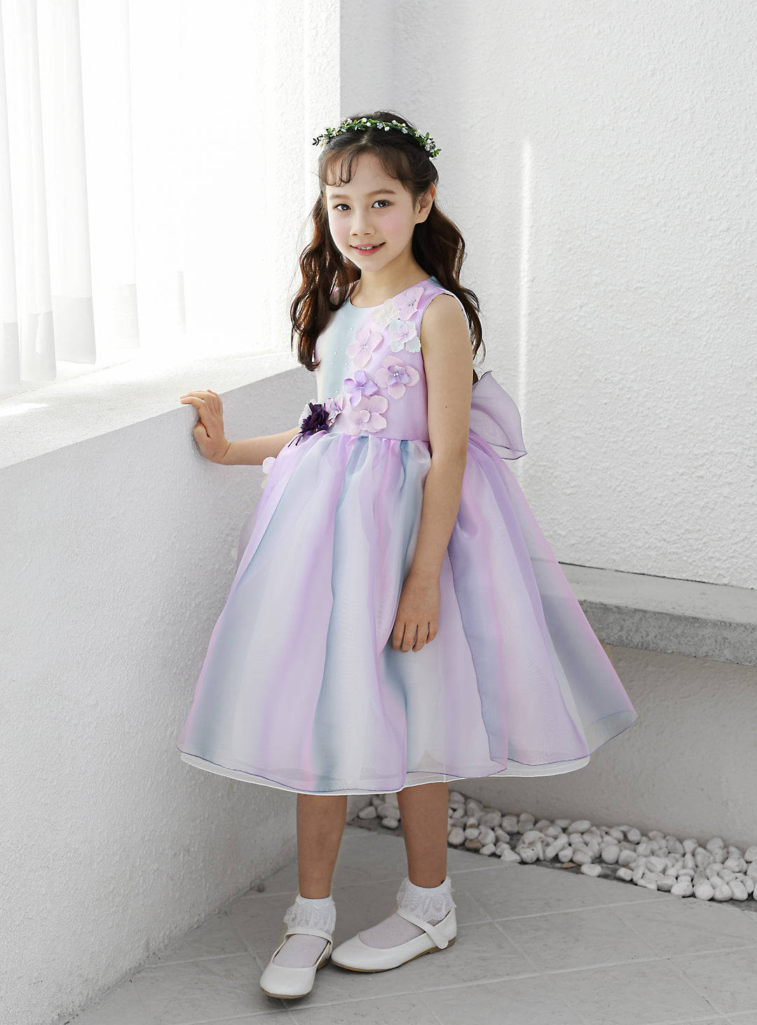 子供ドレス発表会・結婚式・おしゃれなDRESCCOのグラデーションパープルオーガンジードレスの画像3