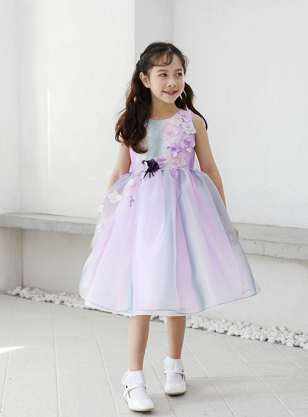 子供ドレス発表会・結婚式・おしゃれなDRESCCOのグラデーションパープルオーガンジードレスの画像5