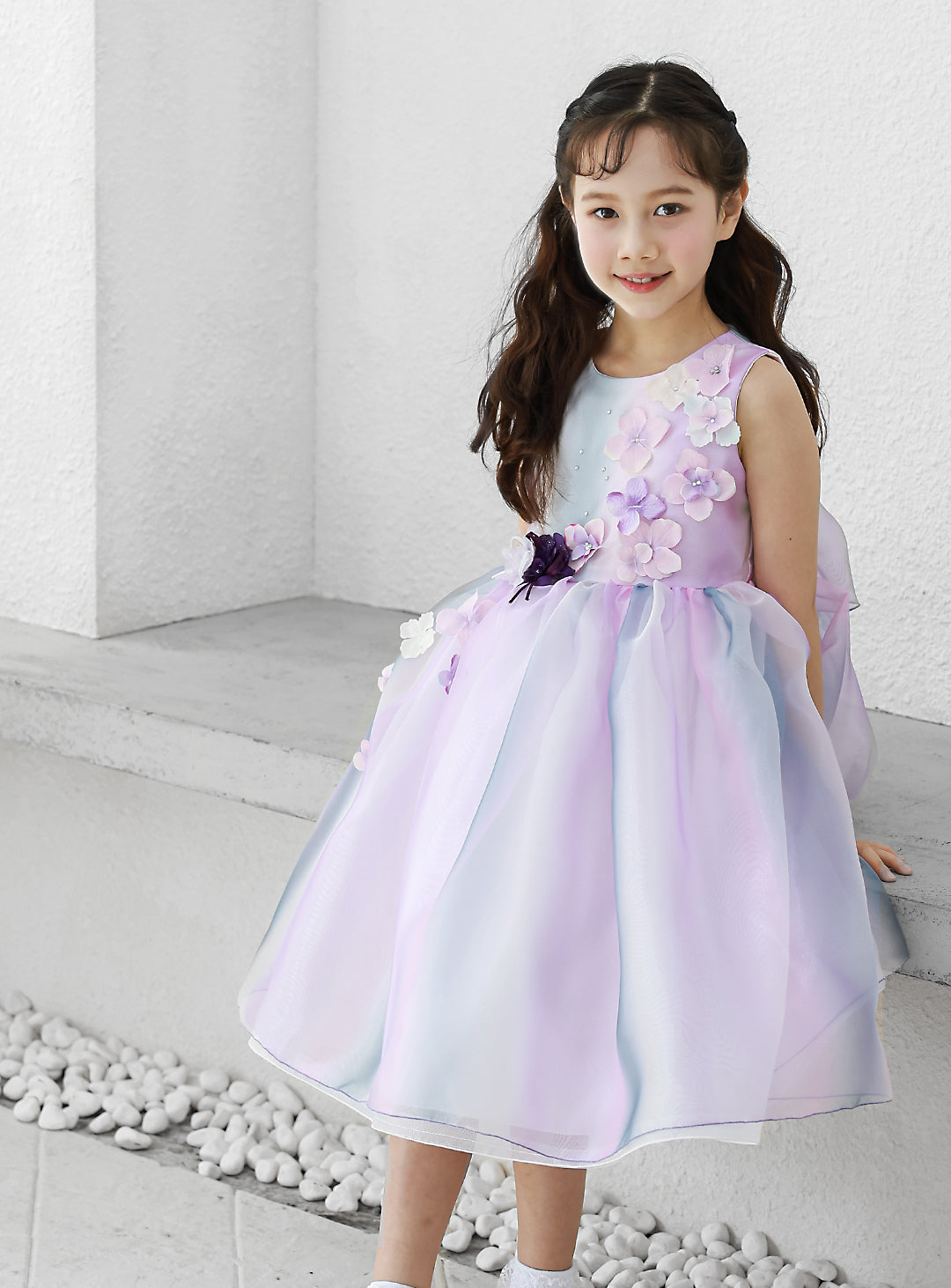 子供ドレス発表会・結婚式・おしゃれなDRESCCOのグラデーションパープルオーガンジードレスの画像7