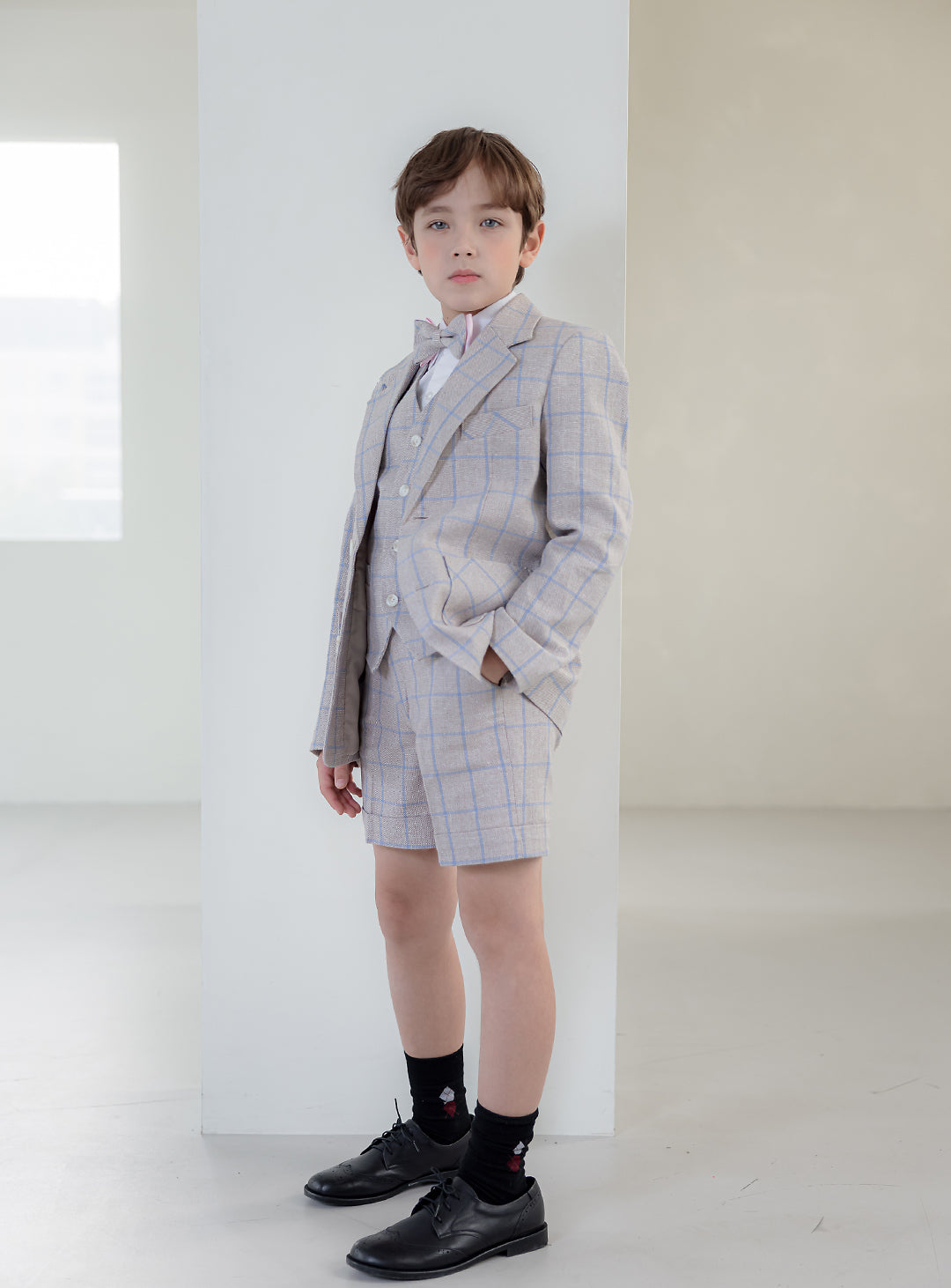 米色 Dandy 短褲套裝三件套裝(外套、背心、短褲)