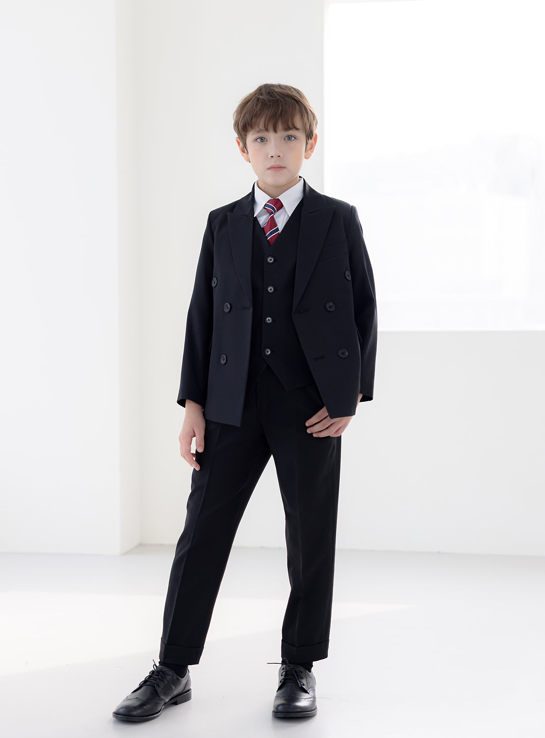 獅子座黑色雙排扣長褲組3件組(外套、背心、長褲)