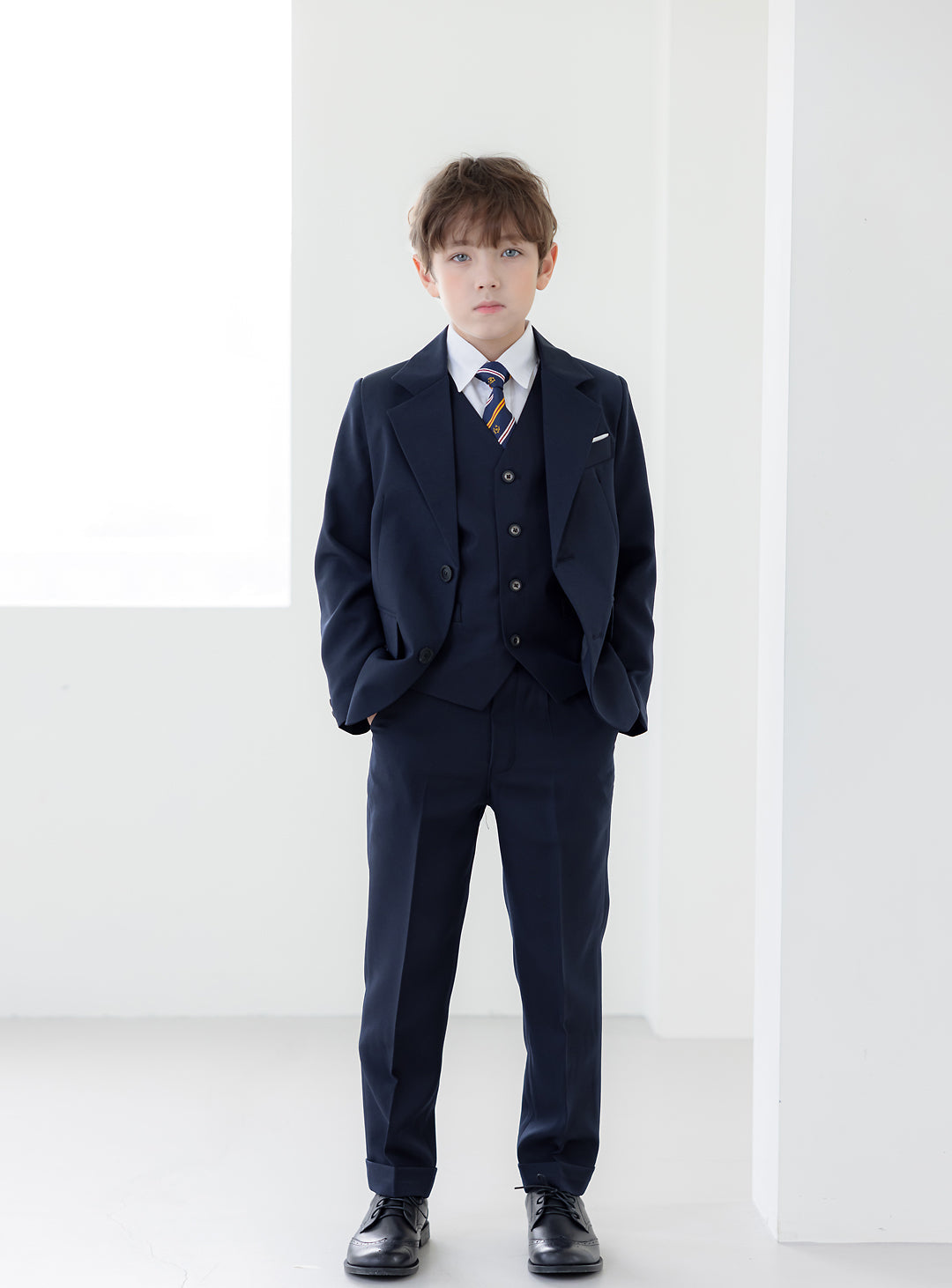 Eddy 海军蓝单排扣三件套长裤套装(外套、马甲和长裤)