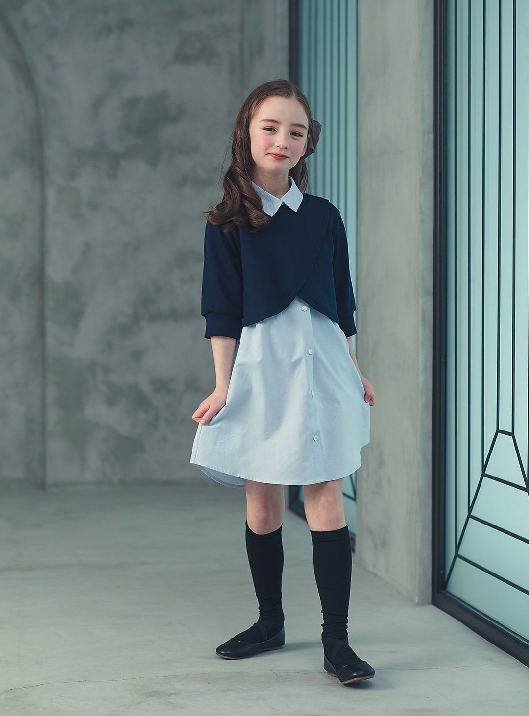 K2020 - ケープ風レイヤードシャツワンピースセット