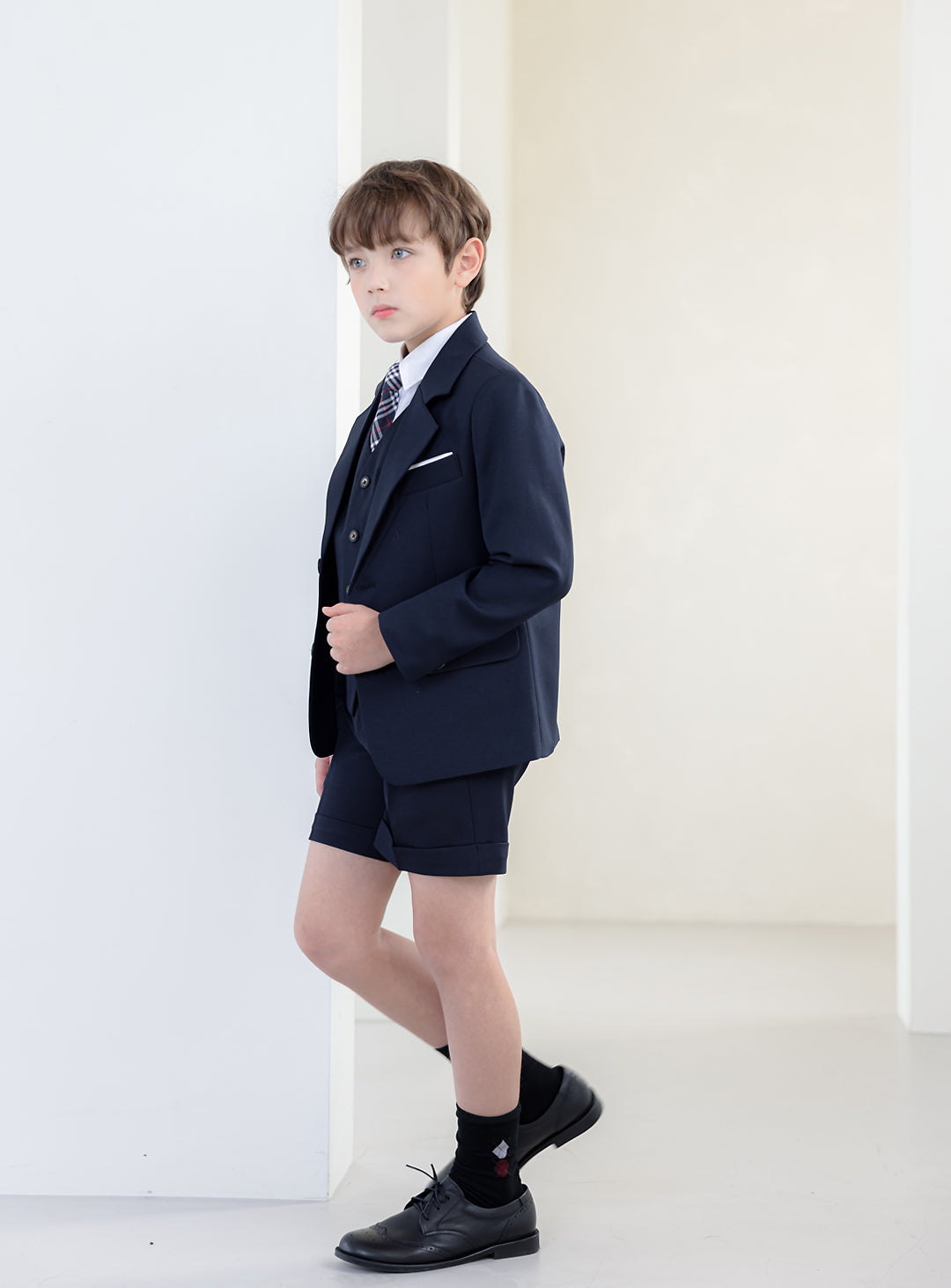 Eddy 海軍藍單排扣短褲套裝 3 件組(夾克、背心、短褲)