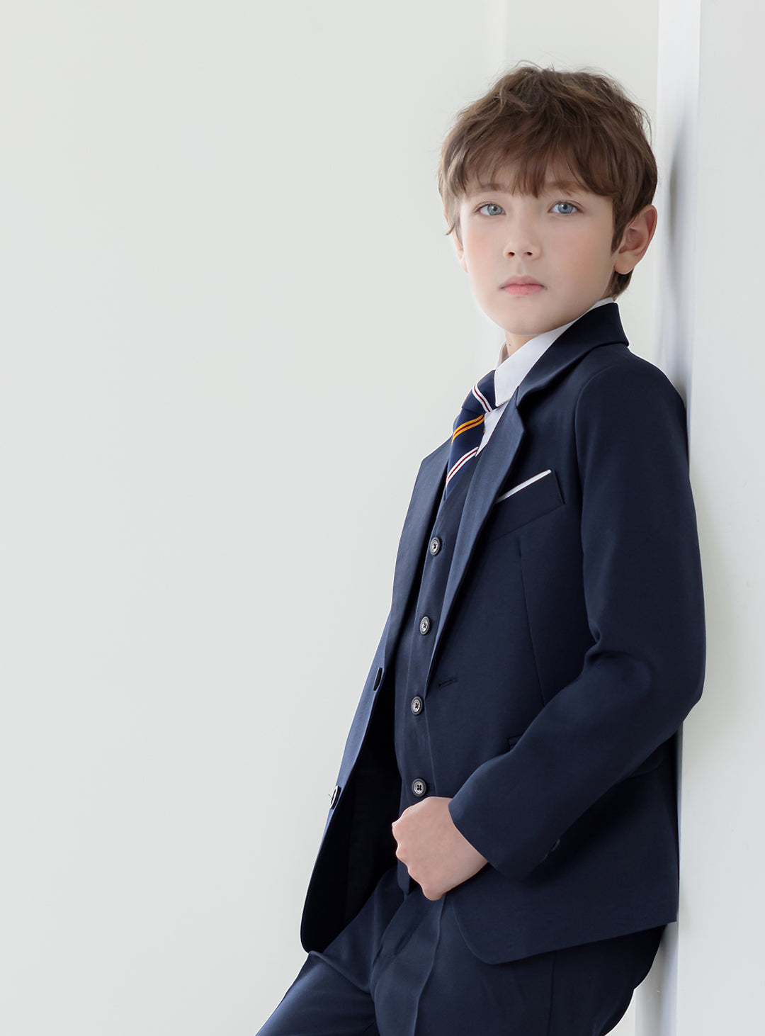 Eddy 海军蓝单排扣三件套长裤套装(外套、马甲和长裤)