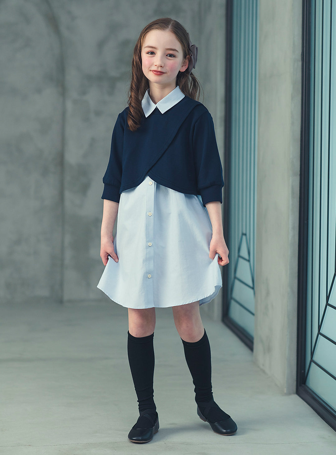 K2020 - ケープ風レイヤードシャツワンピースセット