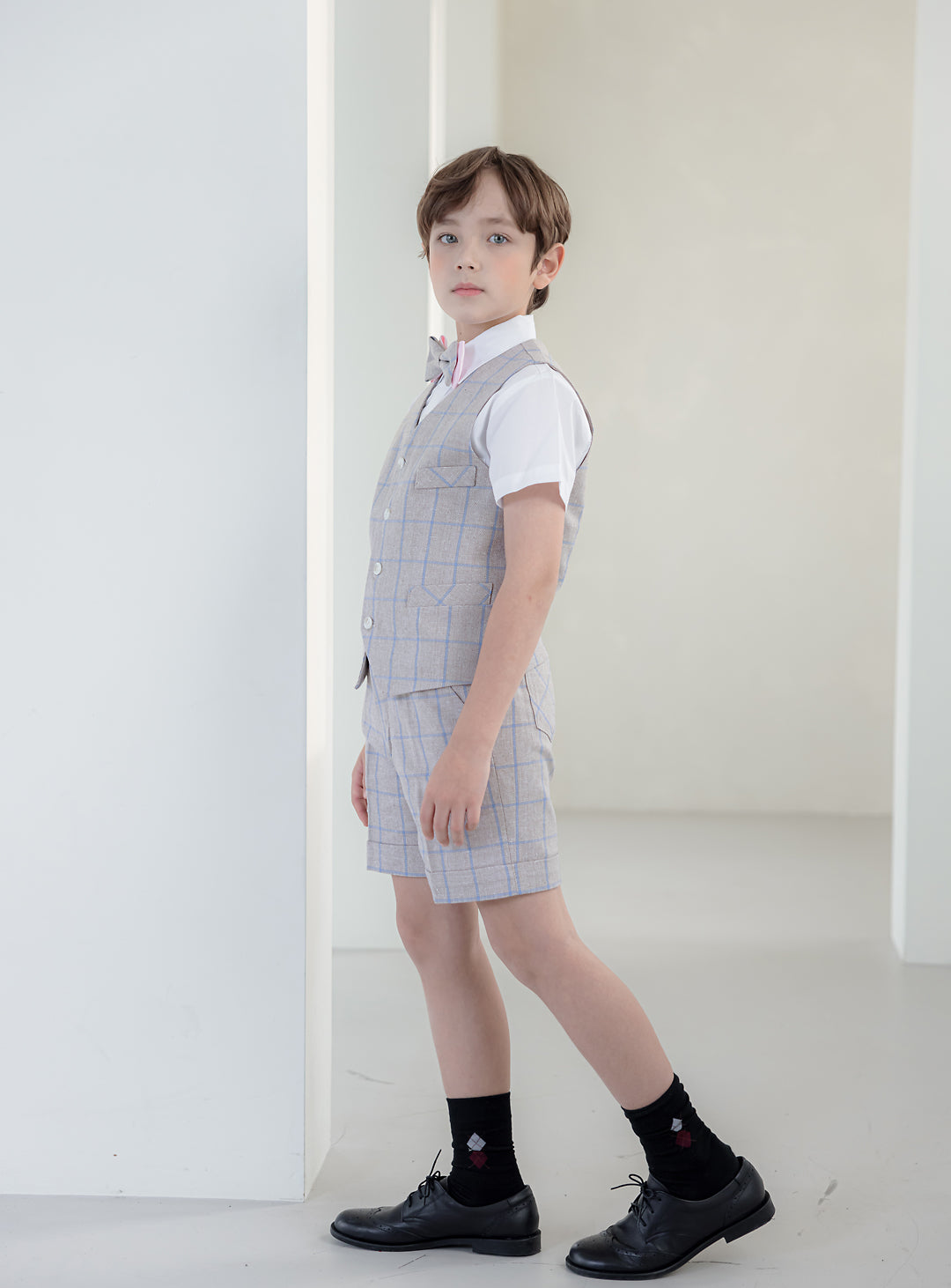 米色 Dandy 短褲套裝三件套裝(外套、背心、短褲)