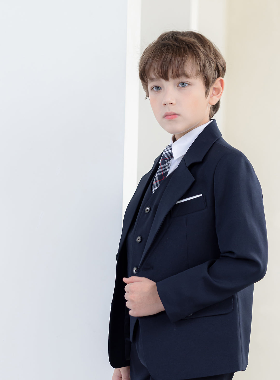 Eddy 海軍藍單排扣短褲套裝 3 件組(夾克、背心、短褲)