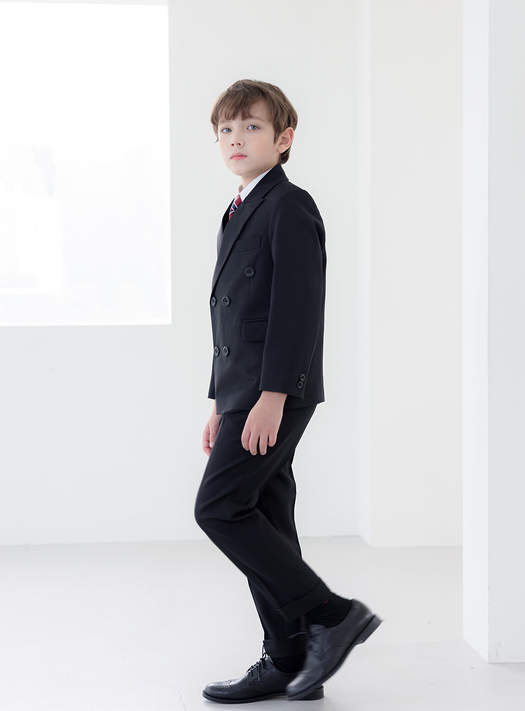 獅子座黑色雙排扣長褲組3件組(外套、背心、長褲)
