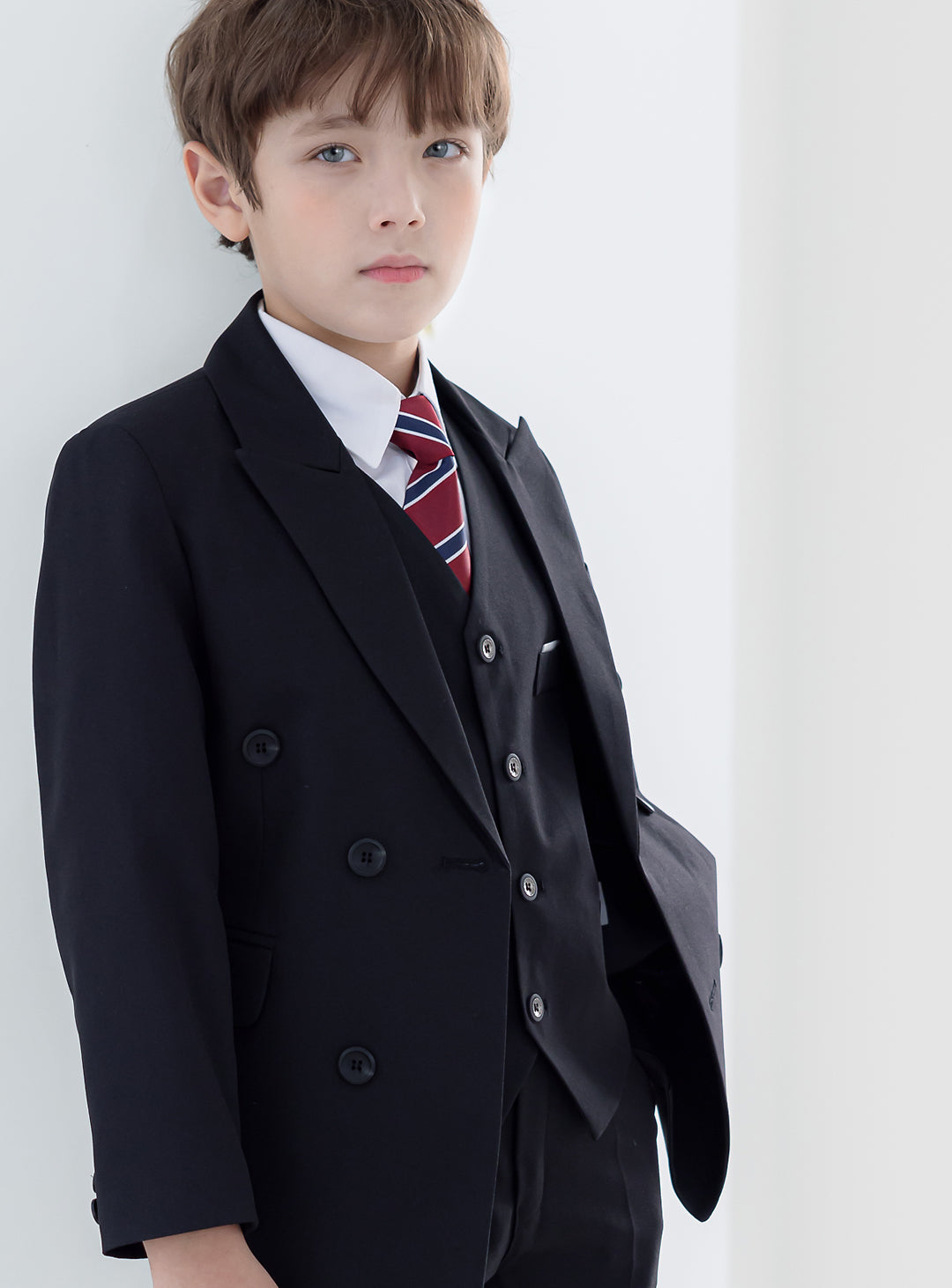 獅子座黑色雙排扣長褲組3件組(外套、背心、長褲)