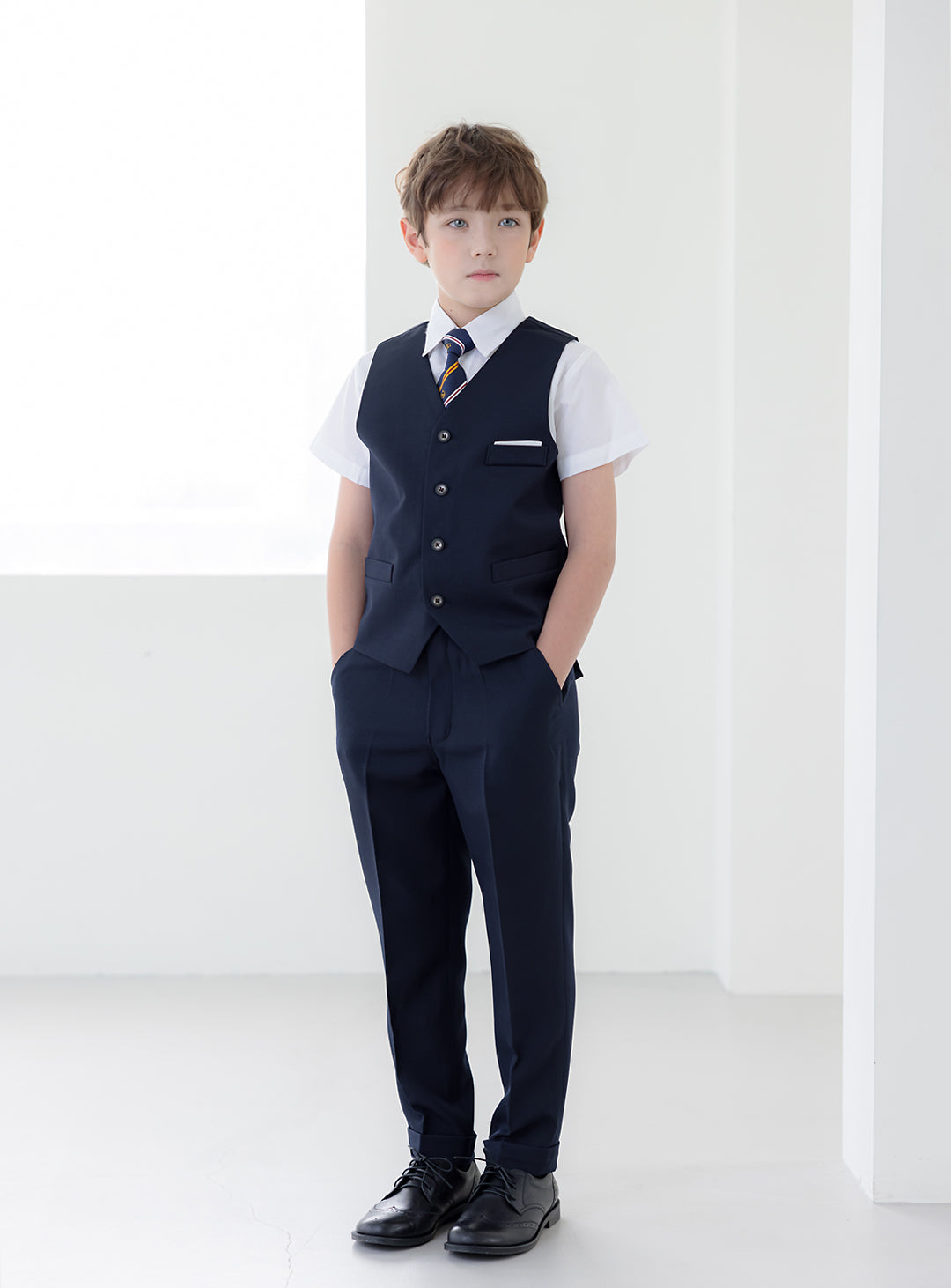 簡約藏青背心套裝2件組(背心、長褲)