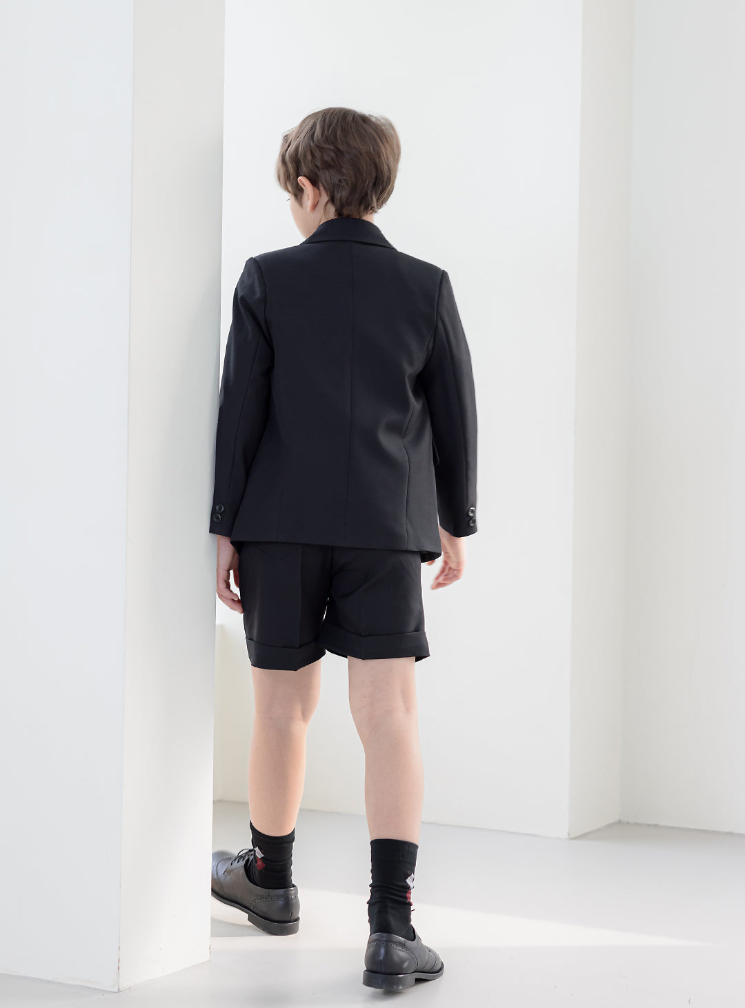 獅子座黑色雙排扣短褲套裝3件套裝(外套、背心、短褲)