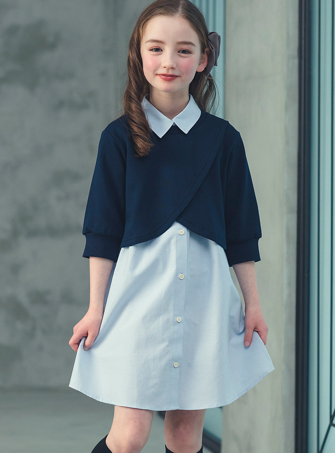 K2020 - ケープ風レイヤードシャツワンピースセット