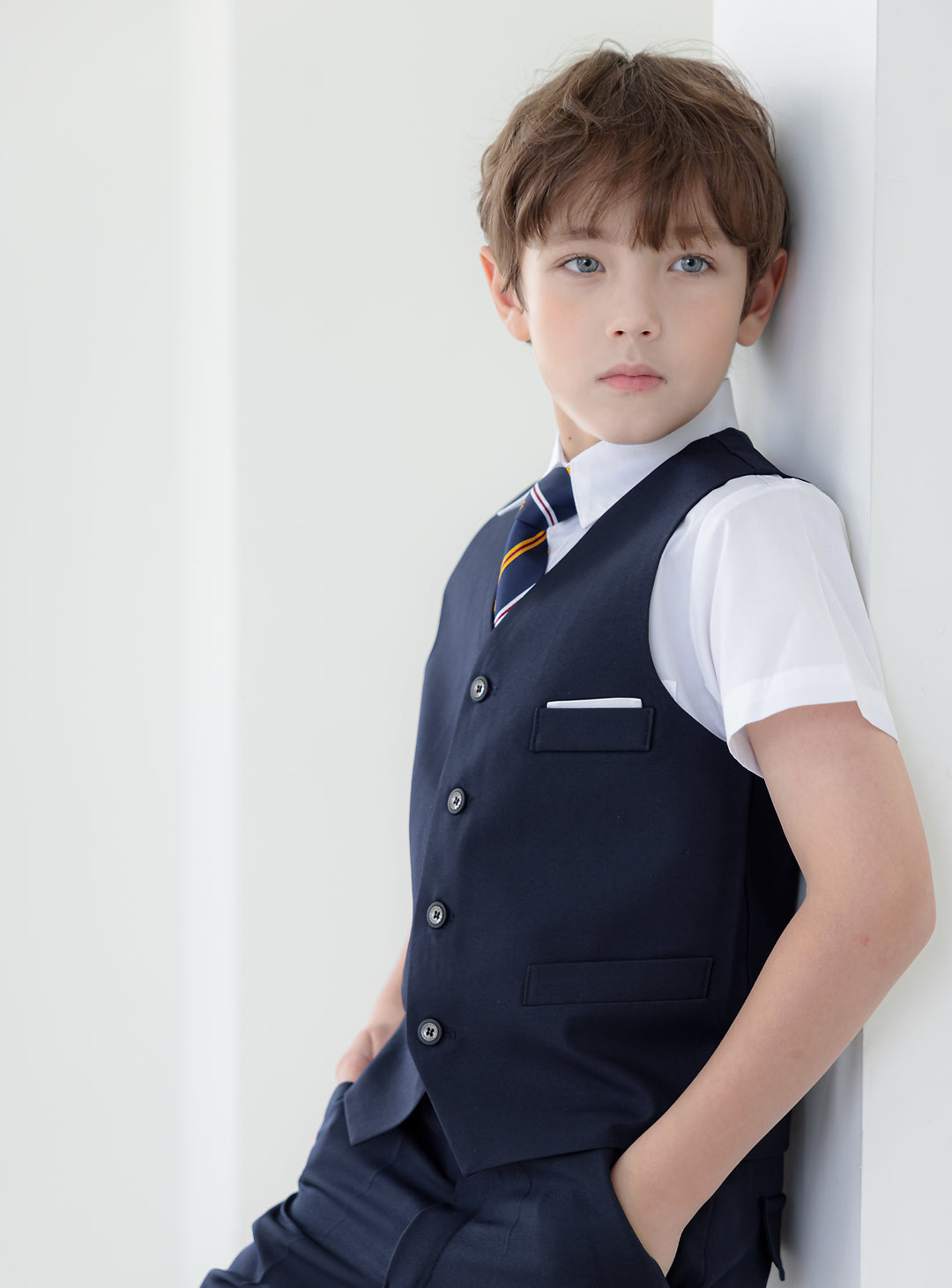 Eddy 海军蓝单排扣三件套长裤套装(外套、马甲和长裤)