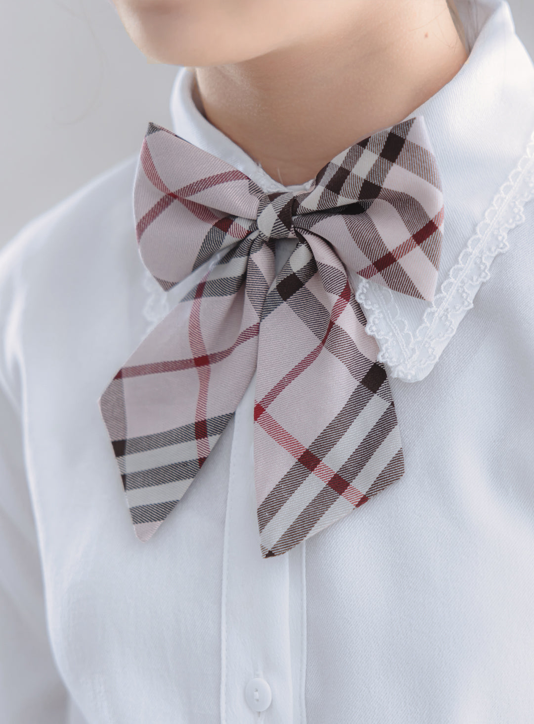 シャーロットネイビーシングルジャケットピンクチェックスカート3ピースセット(ジャケット、スカート、リボンタイ)