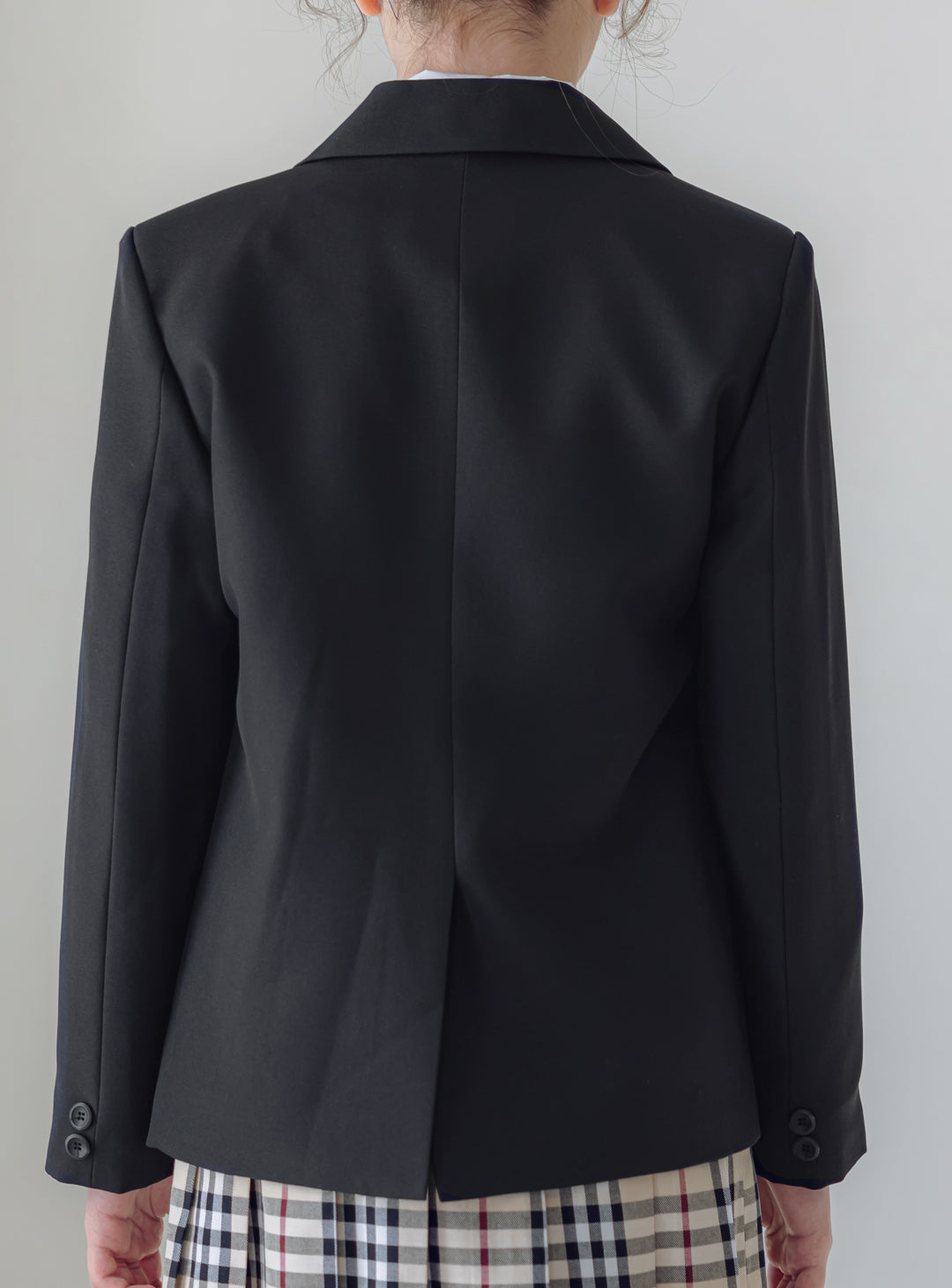 オリヴィアブラックシングルジャケットベージュチェックスカート3ピースセット(ジャケット、スカート、リボンタイ)