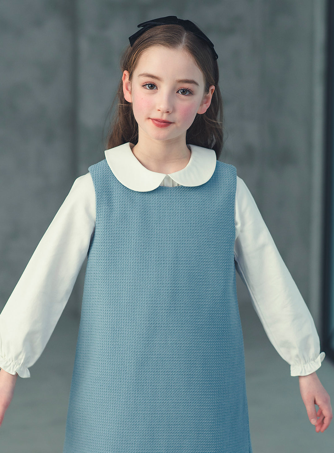 K8076 - ブルーグレーワッフルノースリーブワンピース