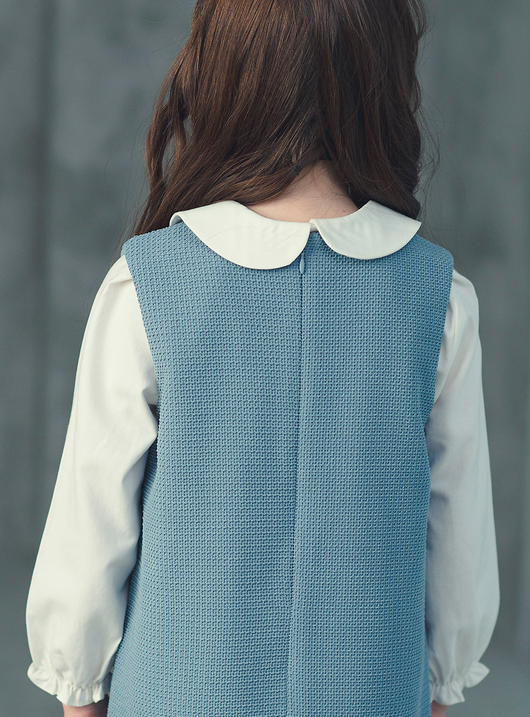 K8076 - ブルーグレーワッフルノースリーブワンピース