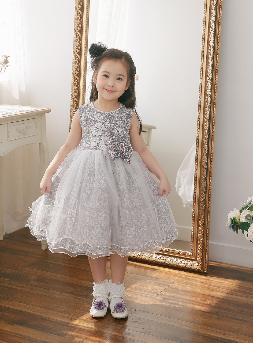 子供ドレス発表会・結婚式・おしゃれなDRESCCOのD-SU-130-6-ミニフラワーコットンチュールドレスの画像1
